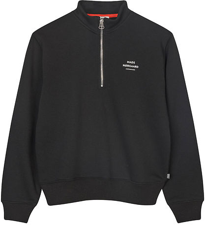 Mads Nørgaard Sweatshirt - Crewie met halve rits - Jet Black