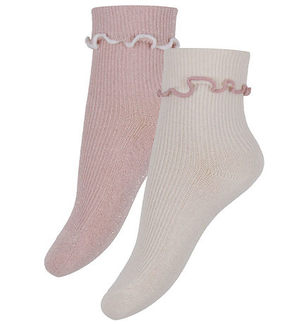 Konges Sløjd Socken - 2er-Pack - Rib Frill - Rose/Off White