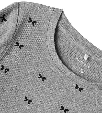 Name It Blouse - Rib - NkfDans - Grey Melange/Black w. Bows