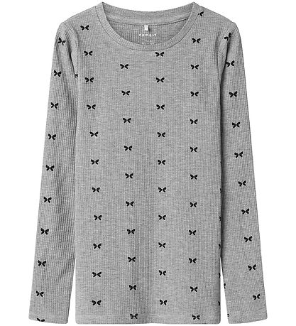 Name It Blouse - Rib - NkfDans - Grey Melange/Black w. Bows