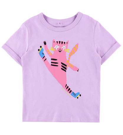 Stella McCartney Kids Stuttermabolur - Fjólublátt M. Köttur
