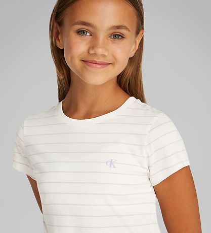 Calvin Klein T-Shirt - 2er-Pack - Stripe Slim - Silber Peony/Pur