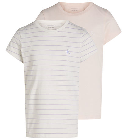 Calvin Klein T-Shirt - 2er-Pack - Stripe Slim - Silber Peony/Pur