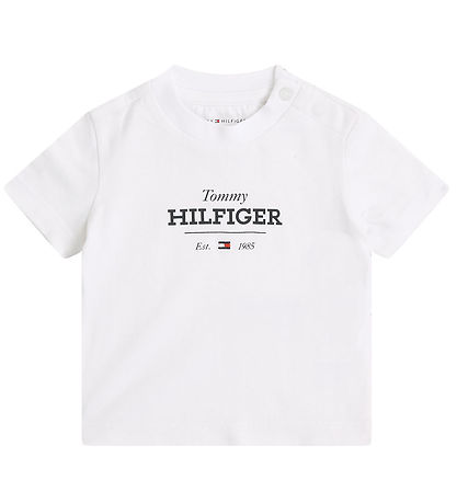 Tommy Hilfiger Stuttermabolur - Eingerð 1985 Lógó - Hvítt