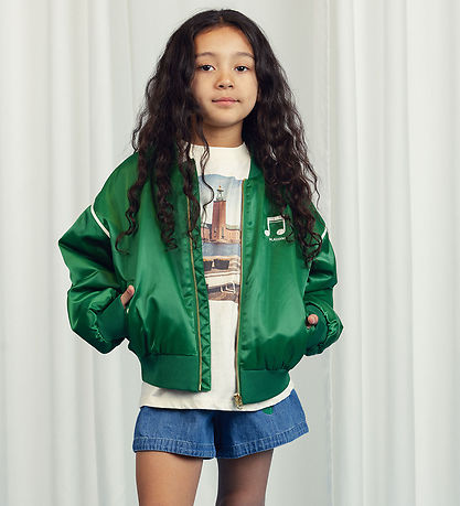 Mini Rodini Jas - Opmerking Chenille Satin Honkbal - Groen