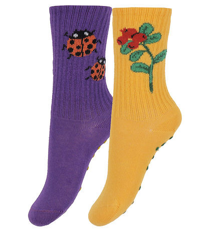 Mini Rodini Socken - Rib - 2er-Pack - Anti-Slip - Preiselbeeren 