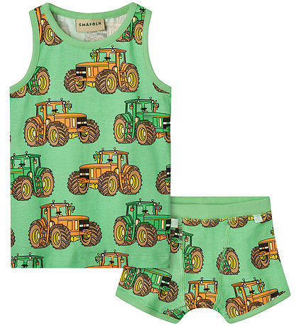 Småfolk Underwear - Minty Green Tea w. Tractors