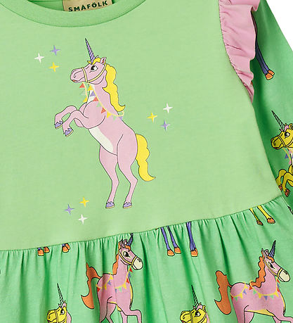 Småfolk Dress - Minty Green Tea w. Unicorns