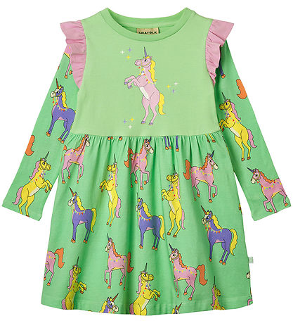 Småfolk Dress - Minty Green Tea w. Unicorns