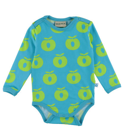 Småfolk Bodysuit L/æ - Blue Atoll w. Apples
