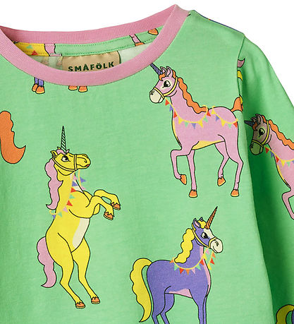 Småfolk Bluse - Mint Green Tee m. Einhörner