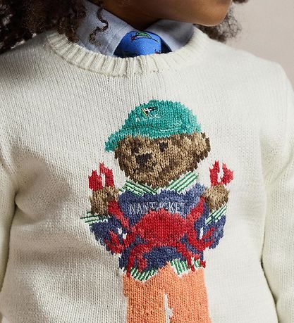 Polo Ralph Lauren Blouse - Knitted - White w. Soft Toy