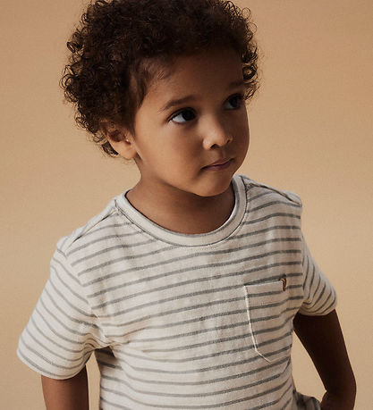 Lil' Atelier T-shirt - Knitted - NmmDenji - Forest Fog w. Stripe