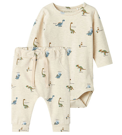 Name It Set - Trousers/Bodysuit L/æ - NbmDinos - Peyote Melange