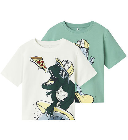 Name It T-Shirt - 2er-Pack - NmmDino - Cloud Tänzer/Creme de men