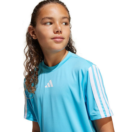 adidas Performance Stuttermabolur - Blár/hvítur