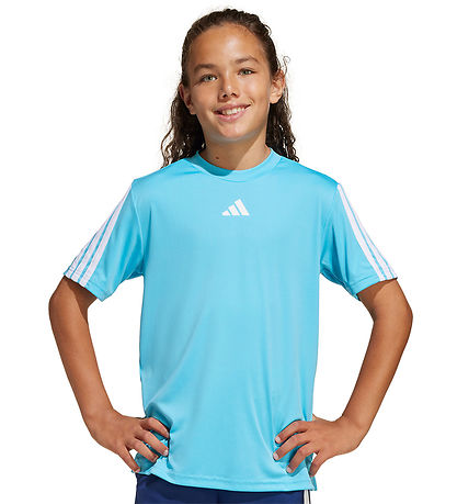 adidas Performance Stuttermabolur - Blár/hvítur