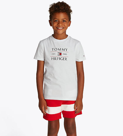 Tommy Hilfiger Stuttermabolur - Fáni - Hvítur M. Lógó
