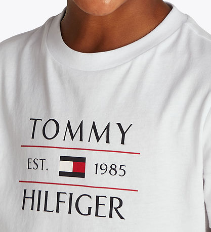 Tommy Hilfiger Stuttermabolur - Fáni - Hvítur M. Lógó