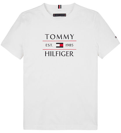 Tommy Hilfiger Stuttermabolur - Fáni - Hvítur M. Lógó
