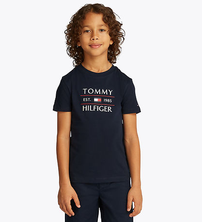 Tommy Hilfiger Stuttermabolur - Fáni - Dark Nótt Dökkblátt