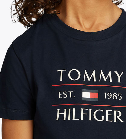 Tommy Hilfiger Stuttermabolur - Fáni - Dark Nótt Dökkblátt