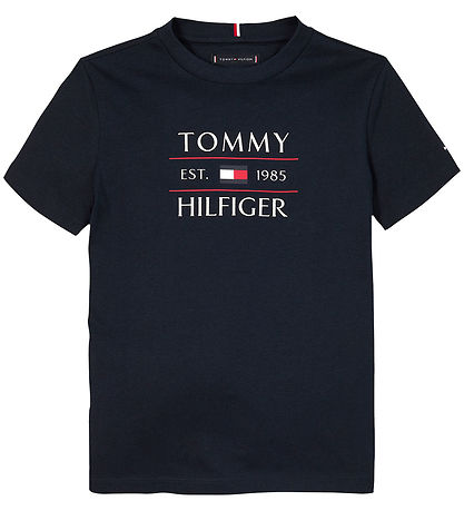 Tommy Hilfiger Stuttermabolur - Fáni - Dark Nótt Dökkblátt