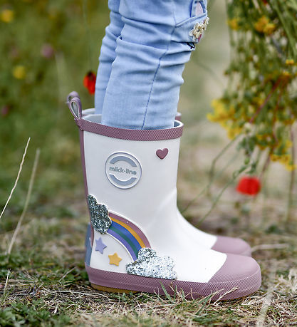 Mikk-Line Rubber Boots - Rainbow Patch - White Swan