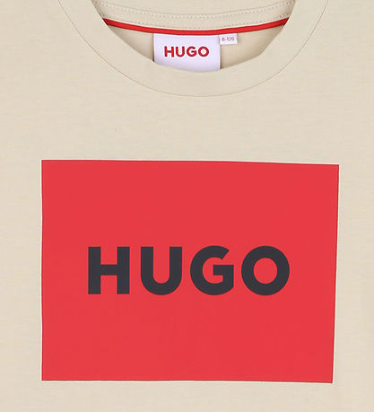 HUGO Stuttermabolur - Stone/Rautt