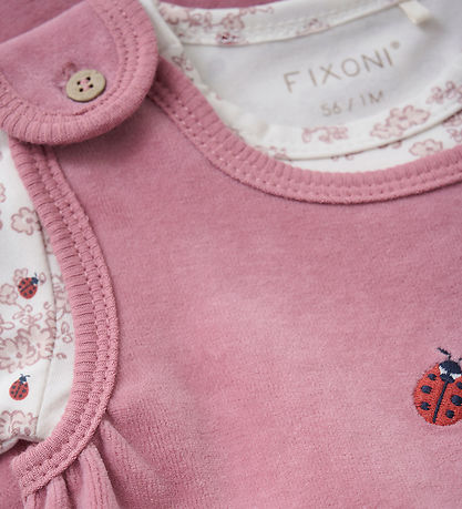 Fixoni Strampler m. Body l/ä - Velours - Nostalgie Rose