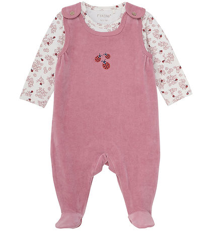 Fixoni Strampler m. Body l/ä - Velours - Nostalgie Rose