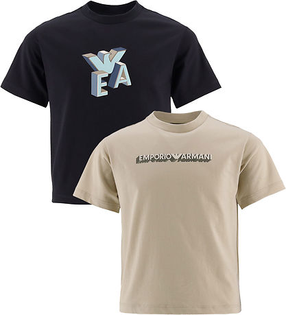Emporio Armani T-Shirt - 2er-Pack - Schwarz/Beige m. Print