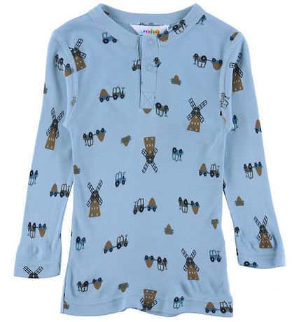 Joha Bluse - Viskose/Bambus - Blau m. Windmühle