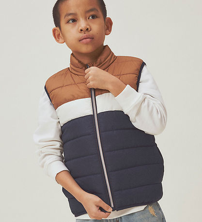 Name It Gewatteerd Vest - NkmMylane - Dark Sapphire/Bruin/Wit