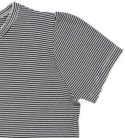 Copenhagen Colors Stuttermabolur - Ruffle - Dökkblátt/Cream Stri