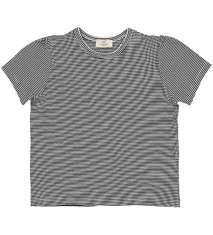 Copenhagen Colors Stuttermabolur - Ruffle - Dökkblátt/Cream Stri