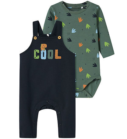 Name It Overalls w. Bodysuit l/s - NbmVonne - Dark Forest/Dino