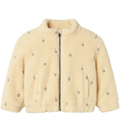 Lil' Atelier Fleecejacke - NmfNalo - Bleached Sand m. Blumen