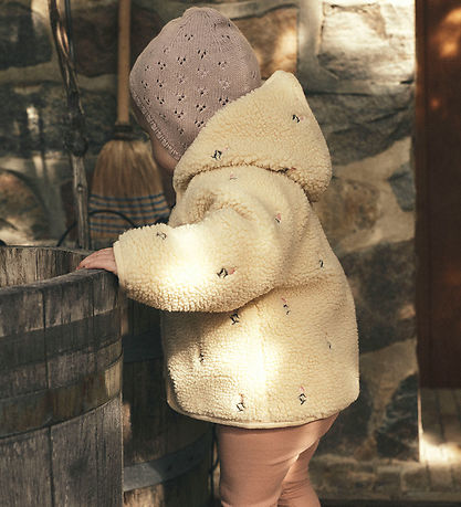 Lil' Atelier Fleece Jacket - NbfNalo - Bleached Sand w. Flowers