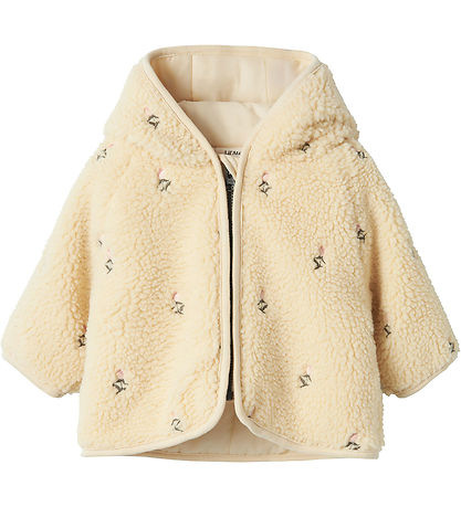 Lil' Atelier Fleece Jacket - NbfNalo - Bleached Sand w. Flowers