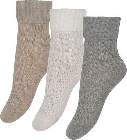 MP Strumpor - 3-pack - Rib - Greåmeleret/Brunmelerad/Vit