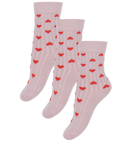 Minipop Strumpor - Rib - Bambu - 3-pack - Rose Heart