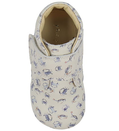 Pom Pom Soft Sole Leather Shoes - Beginners Velcro Print - Sea