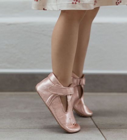 Chaussons Ballerines Pom Pom - Barre en T - Métallique Rose