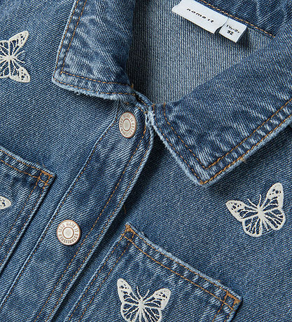 Name It Jeansjacke - NmfNina - Medium+ Blue Denim/Stickerei