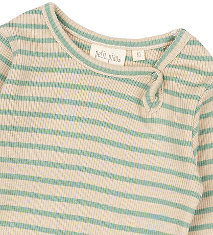 Petit Piao Romper l/s - Rib - Modaal - Graniet Green/Dark Off Wh