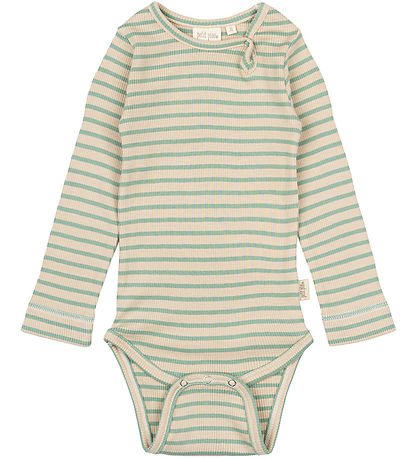 Petit Piao Romper l/s - Rib - Modaal - Graniet Green/Dark Off Wh