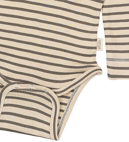 Petit Piao Romper l/s - Rib - Modaal - Aarde Brown/Dark Off Whit