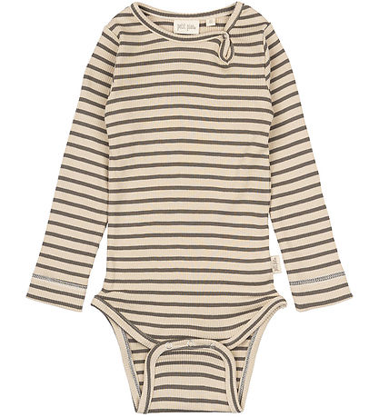Petit Piao Romper l/s - Rib - Modaal - Aarde Brown/Dark Off Whit