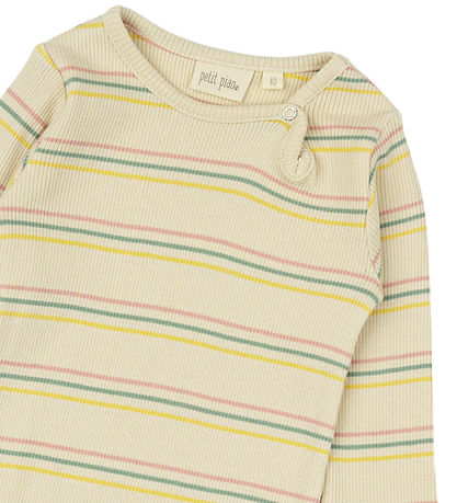 Petit Piao Samfella l/e - Rib - Modal - Björt Rose Multi Stripe